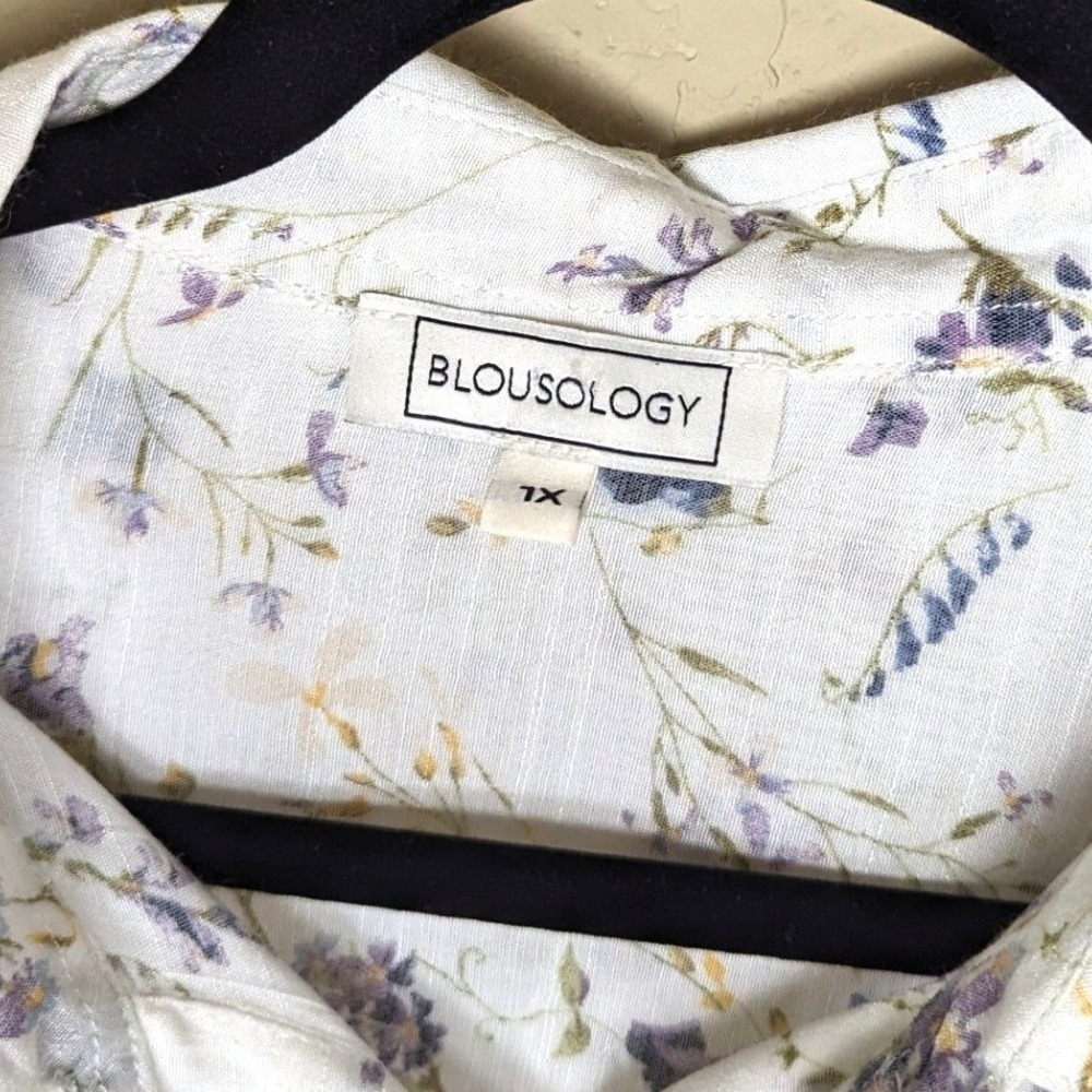Blousology Sz 1X White Floral Button Front Blouse Cottagecore‎ Romantic Sheer - Picture 3 of 6
